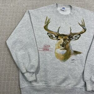 Vintage 90s Deer Nature Animal Sz Large Hunting Wildlife Country Ohio Sweatshirt
